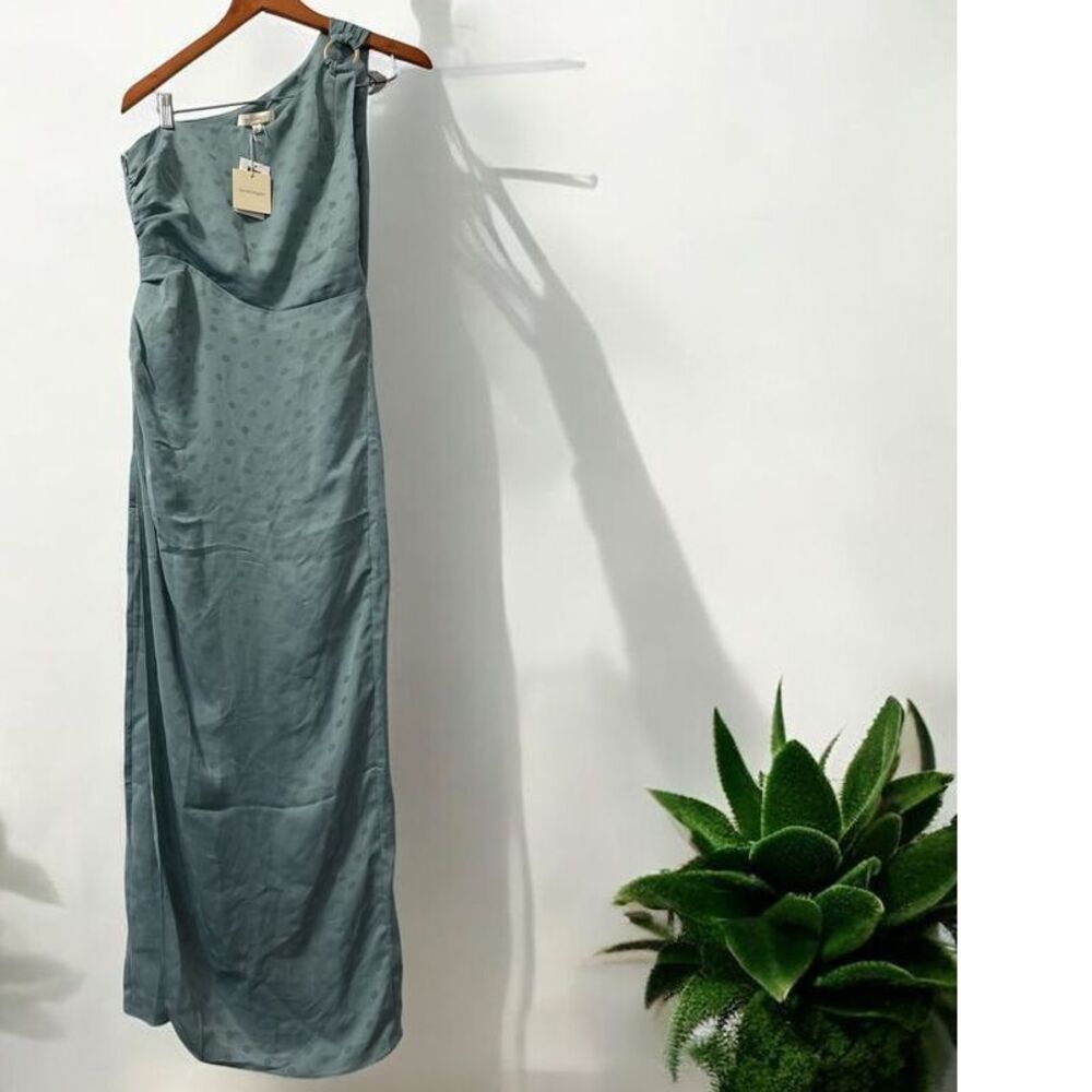 Favorite Daughter One Shoulder Polka Dot Maxi Dress Slate Green‎ Formal Size 4